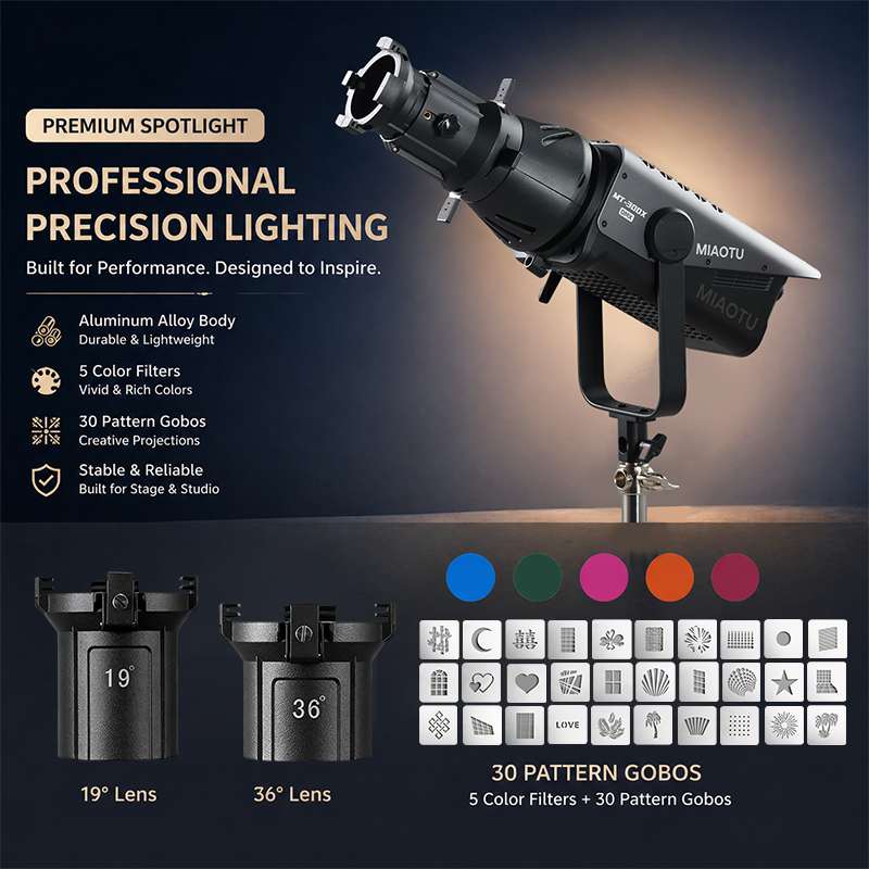 Snoot Flash Modifier - ボーエンズマウント光学スヌートプロジェクター（19個付き） ° 36 ° レンズ、スタジオLEDフラッシュライト用ゴボ30枚とフィルター