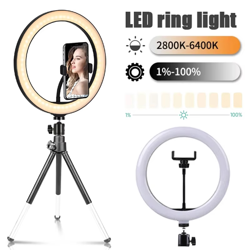Photography Lighting Stick - 10インチ自撮りリングライト写真撮影用フィルライトLEDリングランプ明るさ調整可能ランプライブストリーミングアクセサリーカメラフィルライト