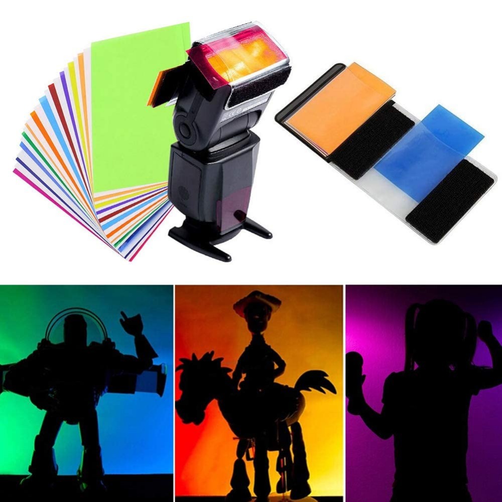Photography Lighting Diy - 12色カメラフラッシュジェル照明フィルターキット、ユニバーサルベルクロバンドホルダー付き、スピードライトポートレートスタジオDIY写真撮影用
