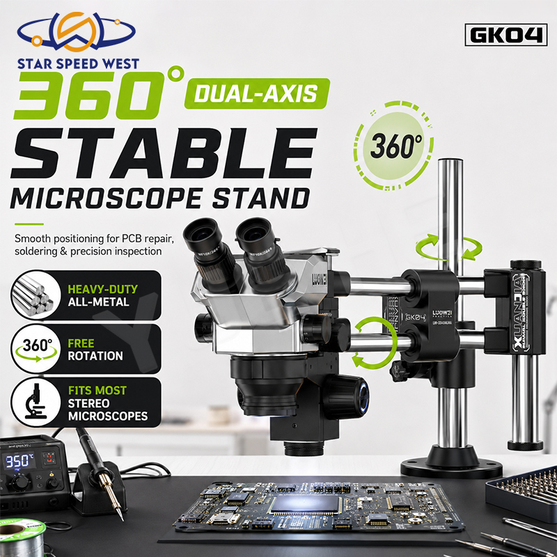 Boom Arm Stand - LUOWEI LW-GK04 デュアル軸ダブルブーム顕微鏡スタンド ヘビーデューティー 20kg耐荷重 360度回転