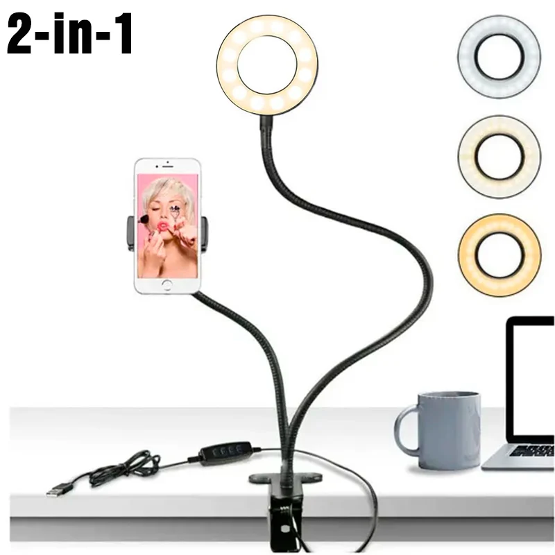 Photography Lighting Stick - セルフィーリングライト付きの柔軟なユニバーサル携帯電話ホルダー、オフィスの怠惰なブラケット、デスクランプ、ライブストリーム用のLEDライト、フィルライト