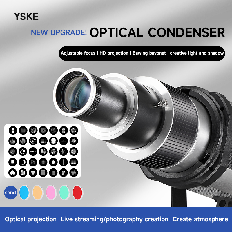 Snoot Flash Modifier - ボーエンズマウント光学スヌートプロジェクターキット、25/35ゴボとカラーフィルター付き、スタジオLEDフラッシュライト用