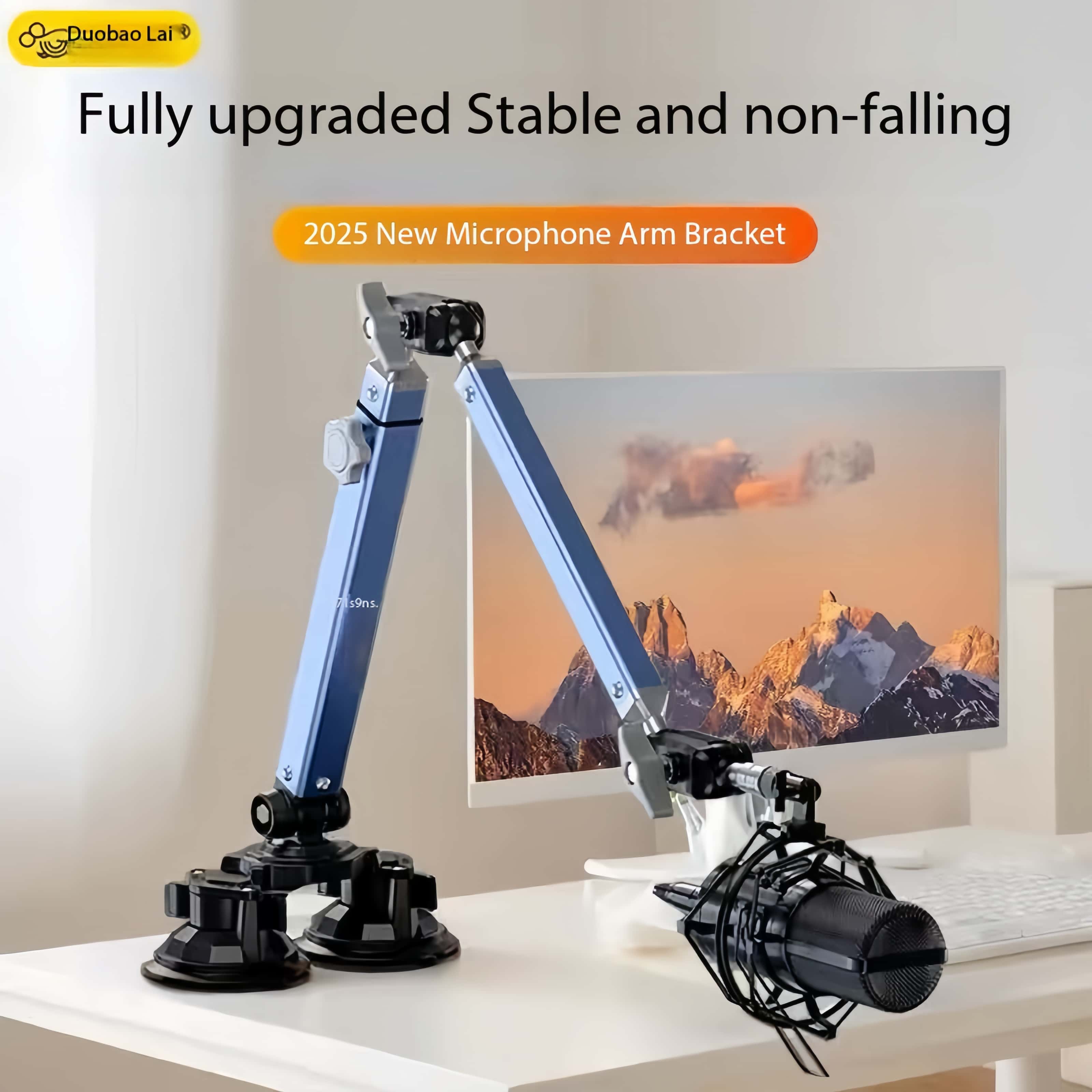 Boom Arm Stand - プロ仕様 デュアル吸盤マウント フレキシブルマイクハンガー 調整可能なブームシザーアームスタンド ライブストリーミング用