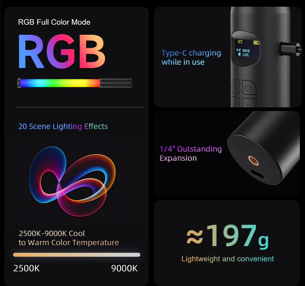 LUXCEO P300 RGBチューブライト 5W 380L - Photography Lighting Stick のレビューと価格
