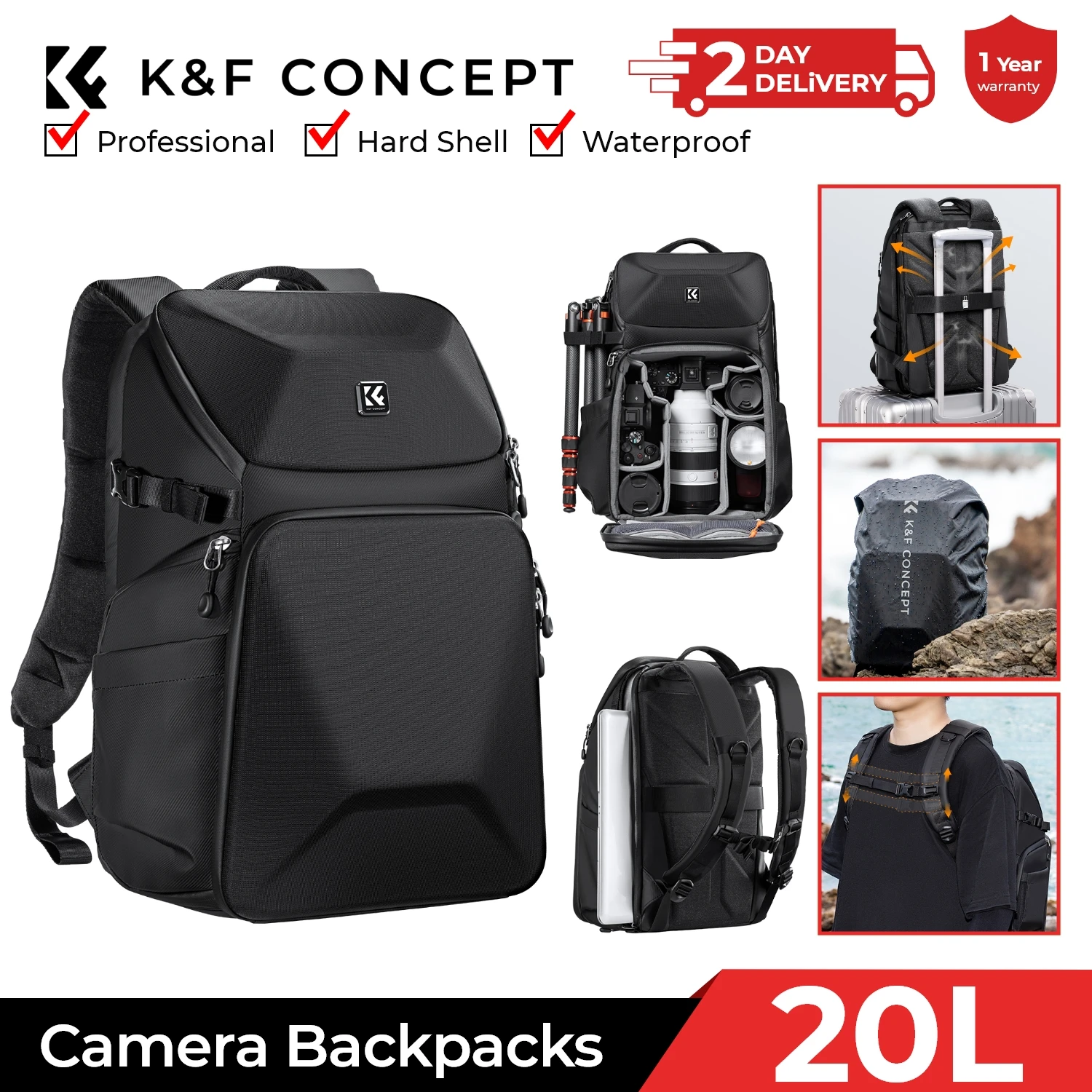 K&F CONCEPT 20L カメラバックパック 防水フロ - Photography Lighting Bag のレビューと価格
