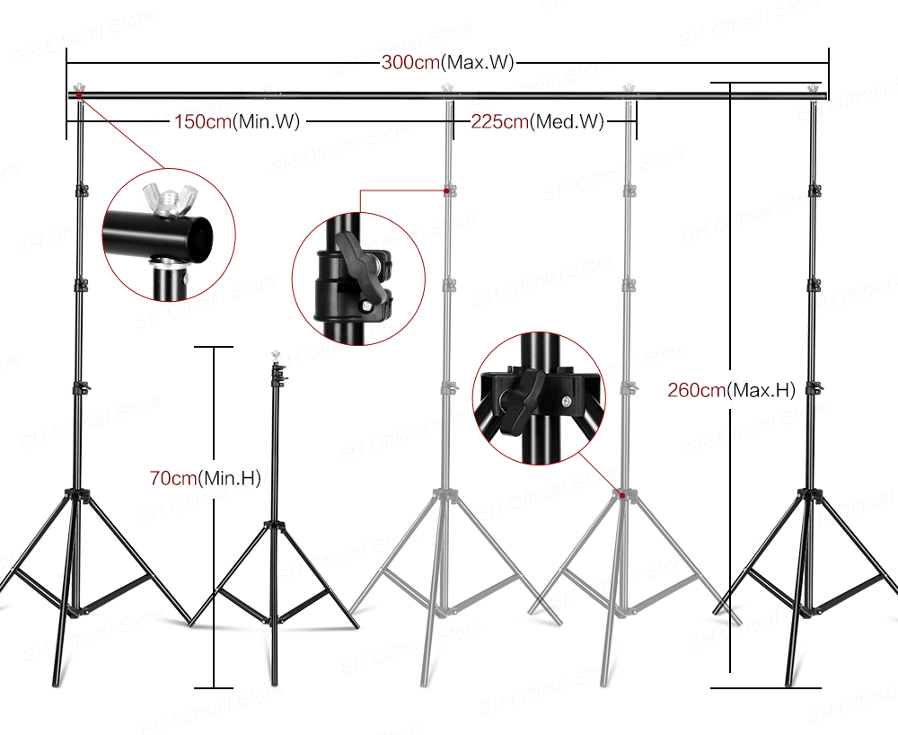 写真撮影用ソフトボックス照明キット、2.6x3m背景フレーム - Photography Lighting Umbrella のレビューと価格