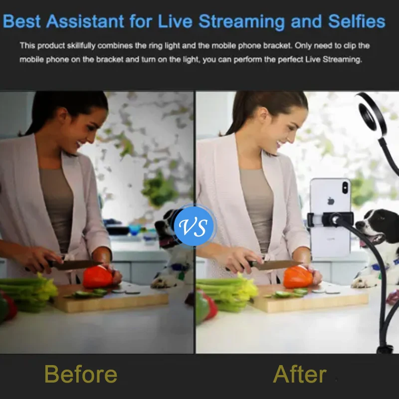 セルフィーリングライト付きの柔軟なユニバーサル携帯電話ホルダ - Photography Lighting Stick のレビューと価格