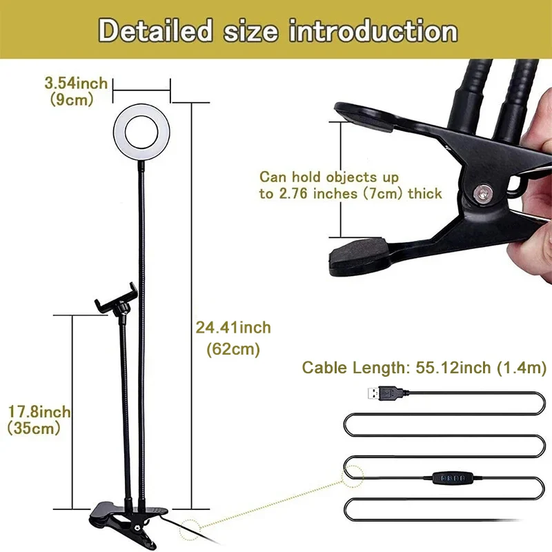 セルフィーリングライト付きの柔軟なユニバーサル携帯電話ホルダ - Photography Lighting Stick のレビューと価格